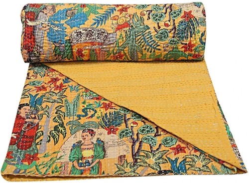Tagesdecke kantha quilt gelb - tagesdecke,