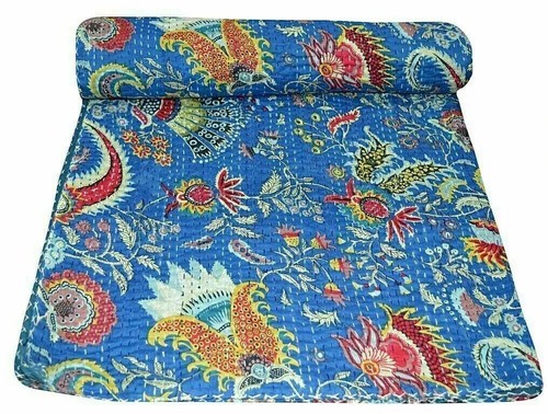 Floral seide kantha quilt - seide,